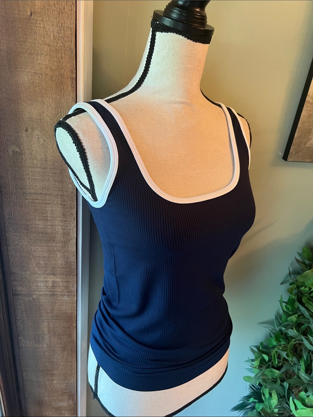 Express Navy Ribbed Tank with White Trim - Picture 2 of 8